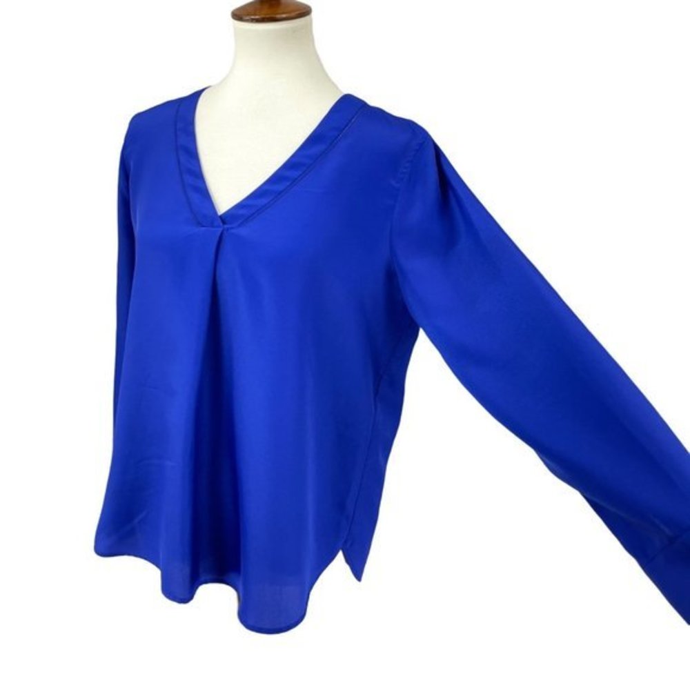 J. Crew Women's Blue‎ V Neck Long Sleeve Sheer Shirt Top Blouse Sz M